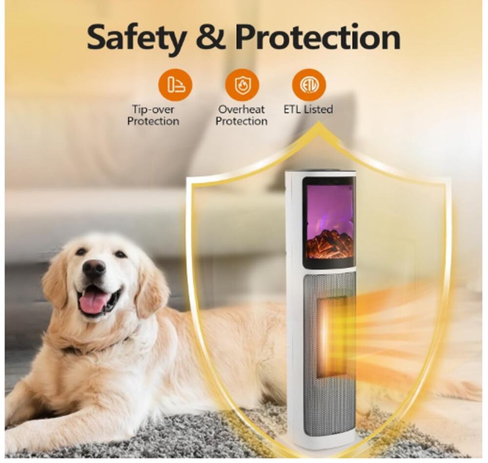 TrendGear 1500W Portable Ceramic Space Heater with 3D Flame Effect